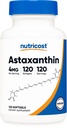 Nutricost Astaxantina 4mg, sem glúten e não-GMO, 120 Softgels (4 Mês de Fornecimento)