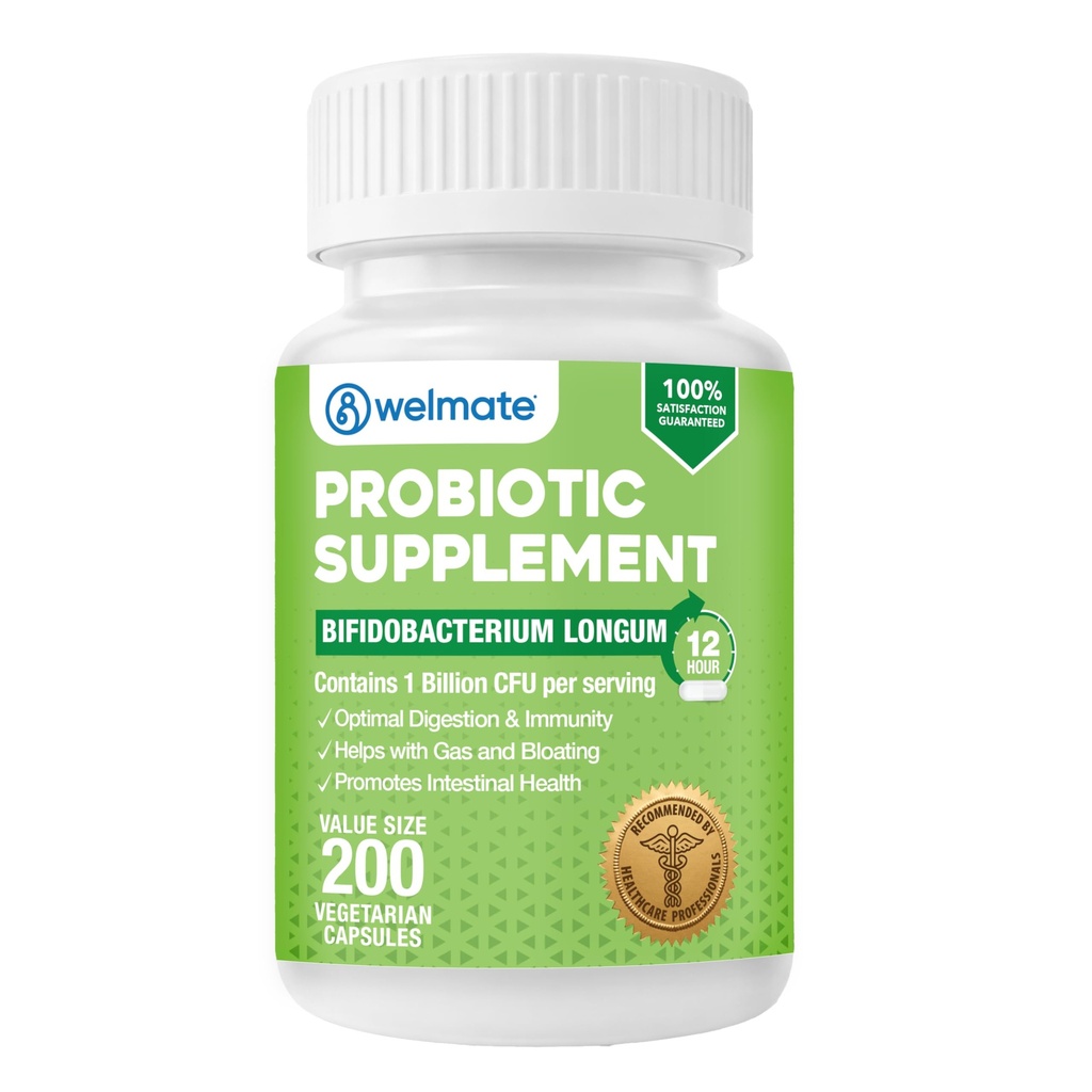 WELMATE Bifidobacterium - Suplemento Probiótico - Suporta Gut Saúde - Suporte Imune - Enzimas Digestivas - Glúten Livre - Vegan - Homens & Mulheres Probiótico - Tamanho do valor - 200 Contagem