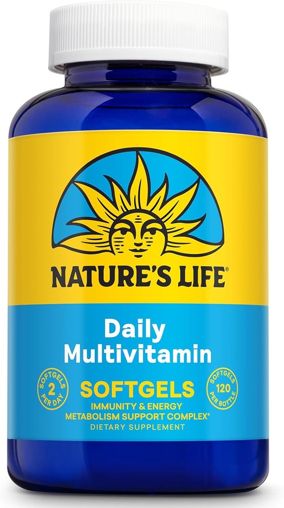 Vida da natureza Multivitamina diária para homens e mulheres - Multivitamina completa com ferro - Valor diário da maioria das vitaminas essenciais e minerais - Energia saudável e apoio imunológico - 60 Serv, 120 Softgels