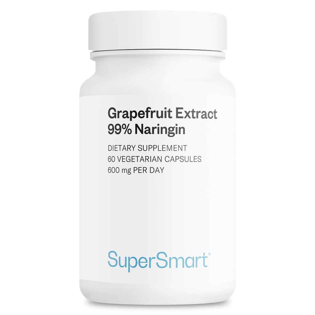 Supersmart - Extrato de Toranja 600mg por dia (99% Naringin) - Suplemento GSE de alta potência (SGS) Sem OGM e sem glúten - 60 Cápsulas Vegetarianas