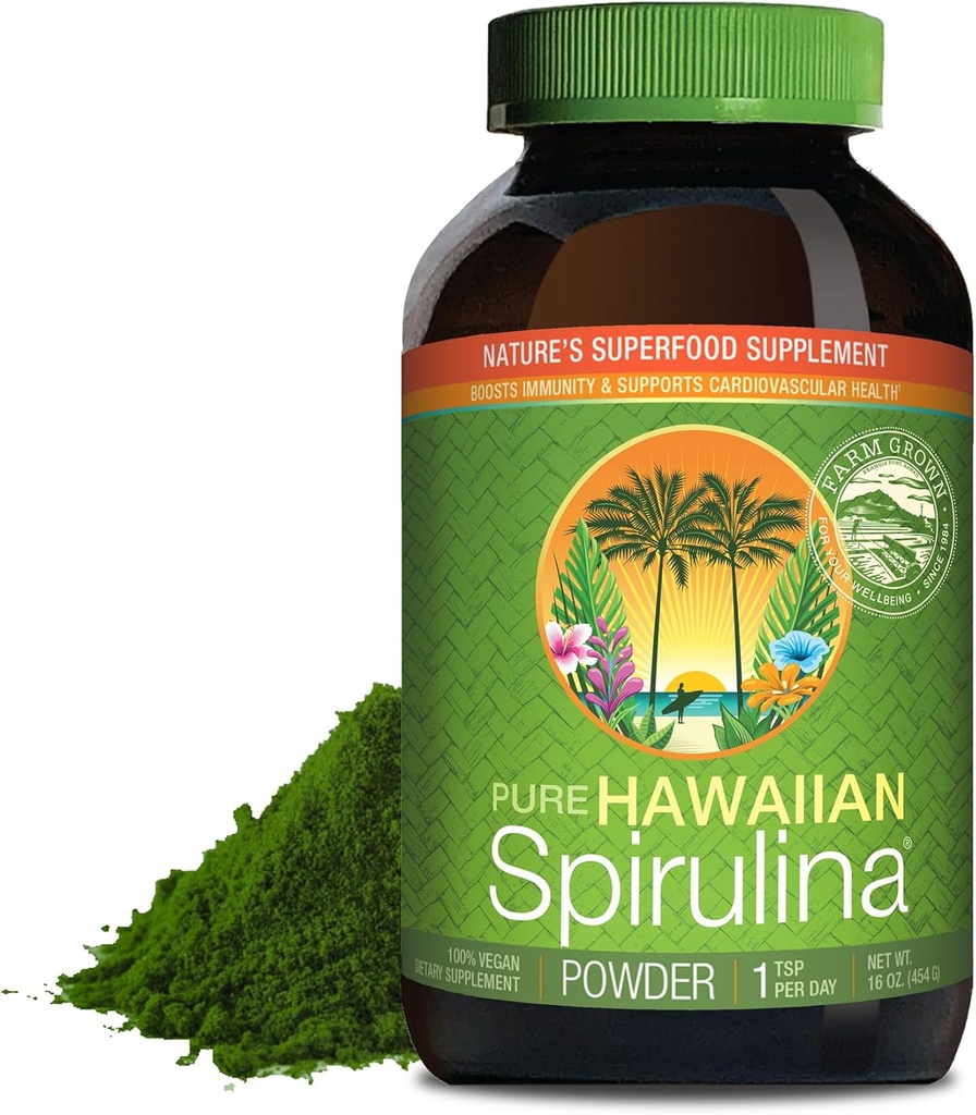 Nutrex Hawaii, Puro Hawaiian Spirulina Pó, Vegan, Suporta sistema imunológico, coração, células e energia, 16 Onça