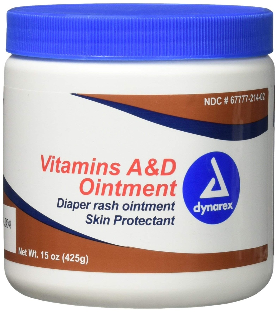 Dynarex Vitaminas A & D Pomada, Pomada com Vitamina A e protetor da pele Vitamina D, para Erupções de Diaper e Desconforto, Branco, 15 oz Jar