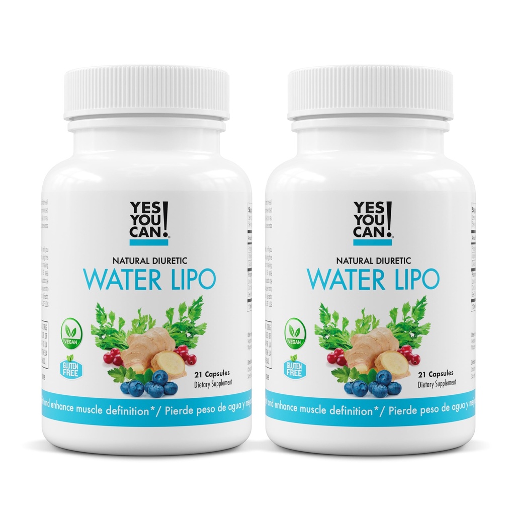 Sim, podes! Pills de água natural Lipo - Diurético Limpar com Eletrólitos e Vitaminas - Ajuda com a retenção de água - Sem glúten, 21 Cápsulas por frasco (2 Embalagem)