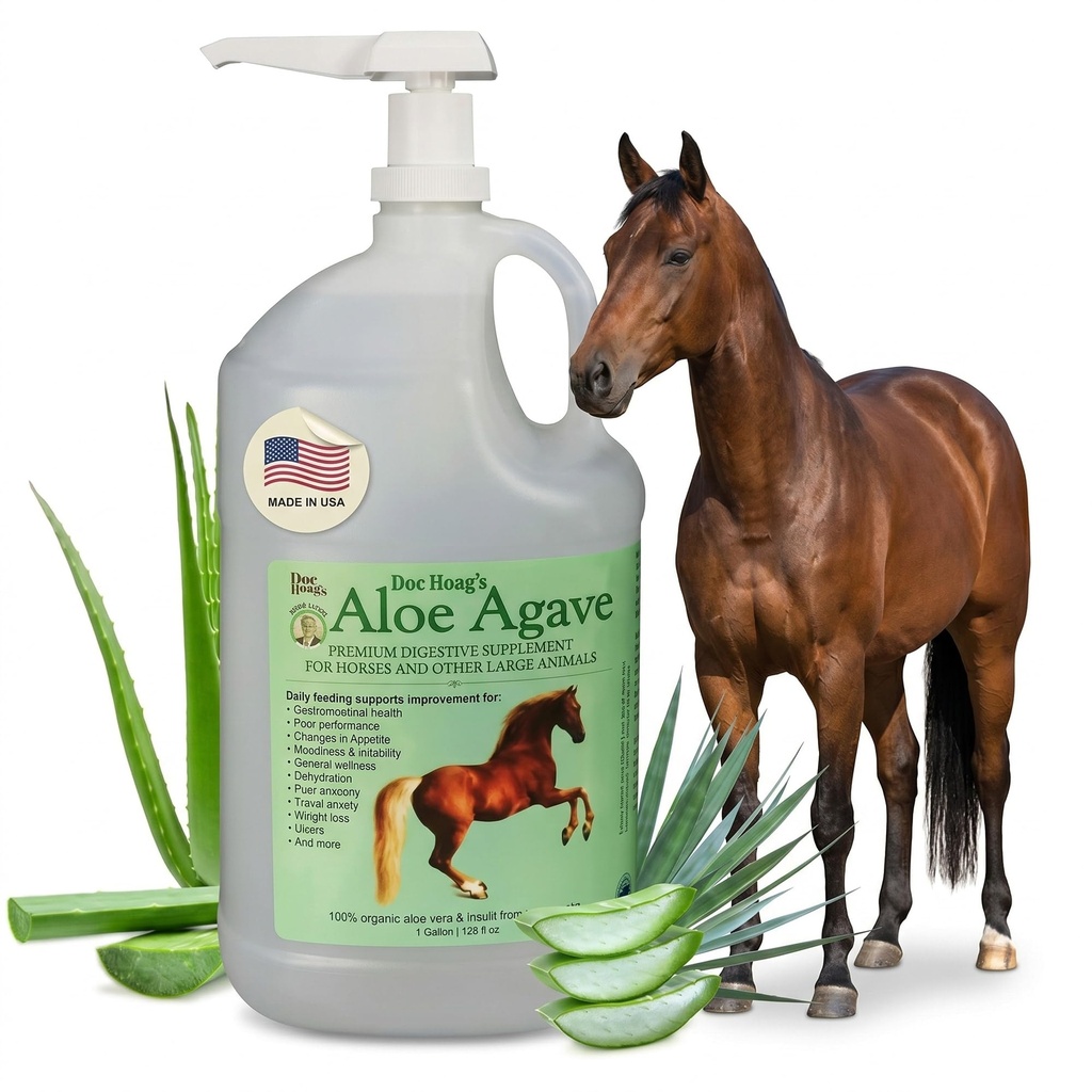 Aloe Vera do Dr. Hoag+Agave Premium Horse Supplement – Made in USA – Original Udder Balm – Natural Gastric Support for Horses & Large Animals – Stress Relief & Ulcer Care, 128 Fl Oz.