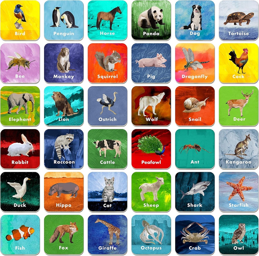 Hebayy 36 par animal correspondência jogo flash cartões apagadas (Cada medidas 2” X 2”)
