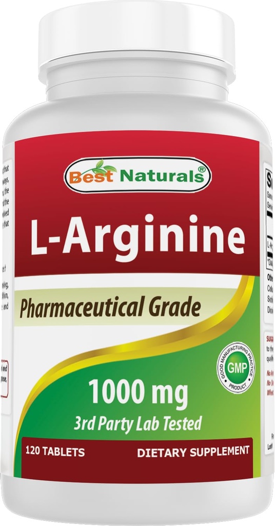 (Nova fórmula melhorada) Melhores naturais L-Arginina 1000 mg 120 comprimidos - Farmacêutico grau L Suplemento Arginina promove síntese de óxido nítrico
