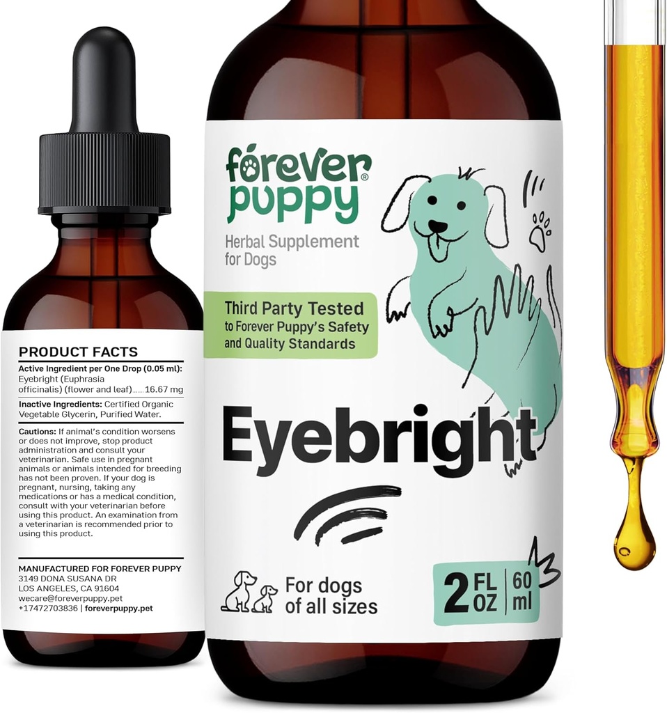 Everever Cachorrinho Eyebright Drops para cães - Eyebright Herb Tintura para acalmar a irritação dos olhos - Líquido Eye Health Supplement for Dogs of All Breeds & Sizes - 2 oz