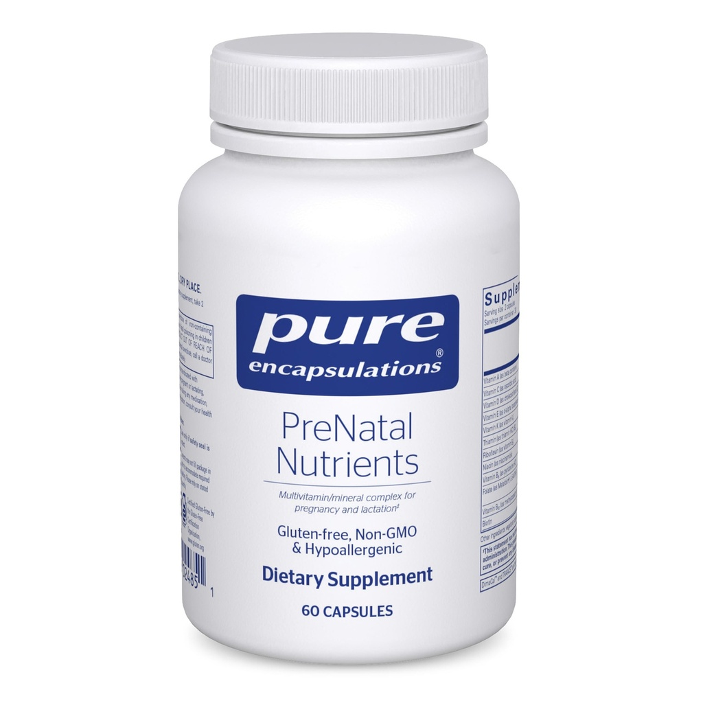 Encapsulamentos Puros Nutrientes Pré-Natais - para Gravidez e Lactação - Aids Energia e Desenvolvimento de DNA* - com Folato, Colina e Ferro - Gluten Free & Non-GMO - 60 Cápsulas