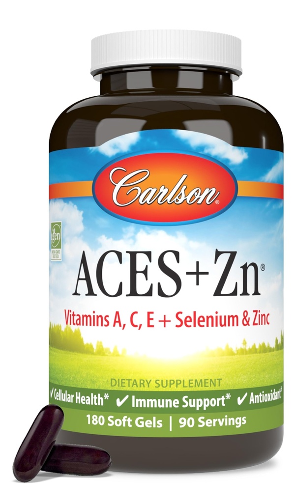 Carlson - ACES + Zn, Vitaminas A, C, E + Selênio e Zinco, Saúde Celular e Suporte Imune, Antioxidante, 180 Softgels