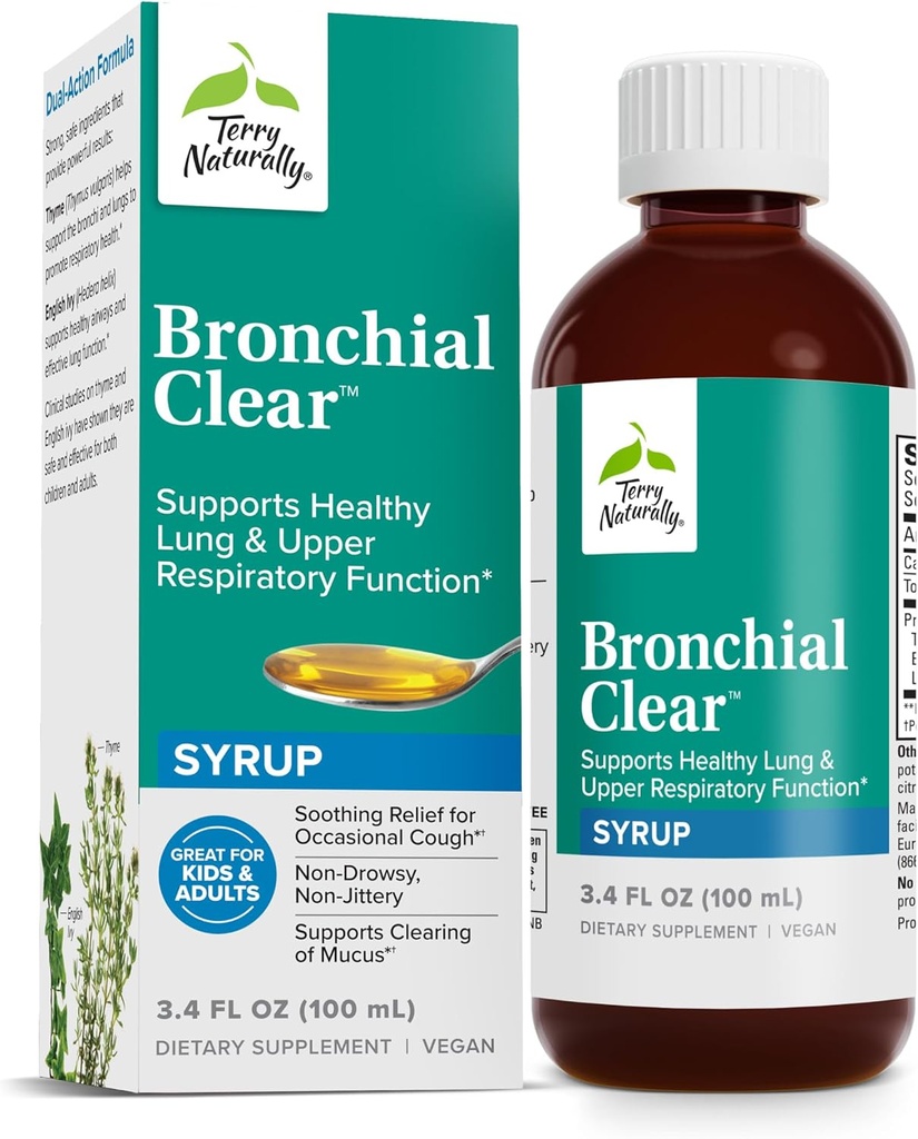 Terry Naturalmente Líquido Claro Bronquial - Suporte Respiratório para a Saúde Bronquial e Pulmão - Suporte Bronquial para Saúde Respiratória - Suplemento de Suporte Pulmão Saudável para Adultos e Crianças - 3.4 fl oz