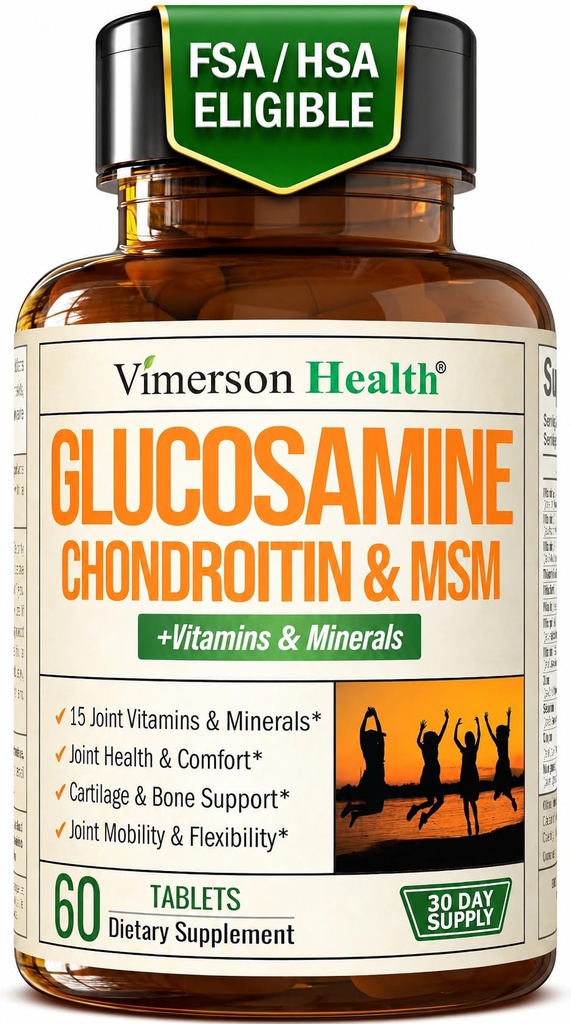 Suplemento Glucosamina Condroitin HSH – Suplementos Conjuntos Avançados para Homens e Mulheres w / Sulfato de Glucosamina 1000mg, Sulfato de Condroitina & HSH, Vitamina B12 e Mais para a Saúde Conjunta – FSA elegíveis