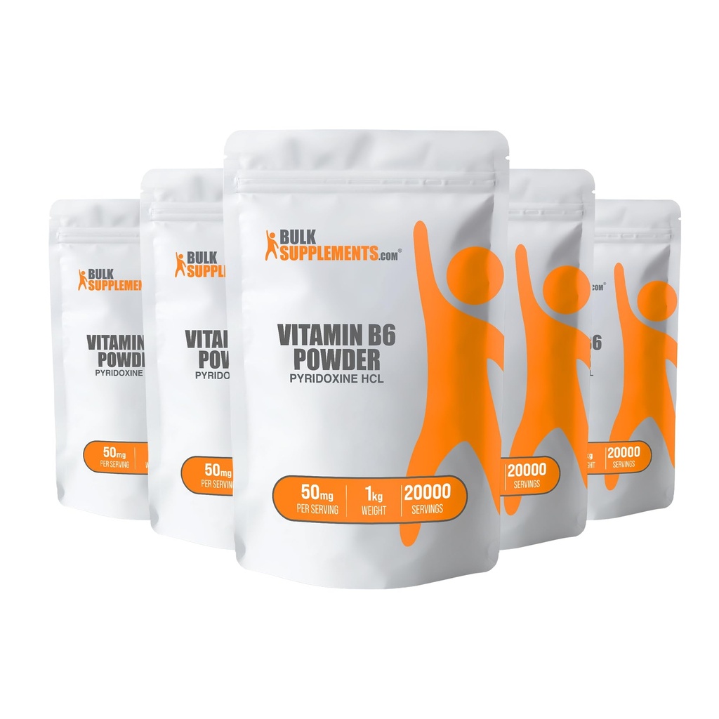 BulkSuplementos.com Piridoxine HCl Pó - Suplemento vitamina B6, vitamina B6 50mg - para suporte imunológico, sem glúten, 50mg de Piridoxine B6 por serviço, 5kg (11 lbs) (Pacote de 5)