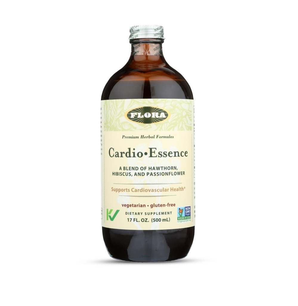 Flora - Cardio-Essência, Mistura Relaxante de Hawthorn, Hibiscus & Passionflower, Vegetarian, Gluten Free Daily Tonic, 17-fl. oz. Frasco de vidro