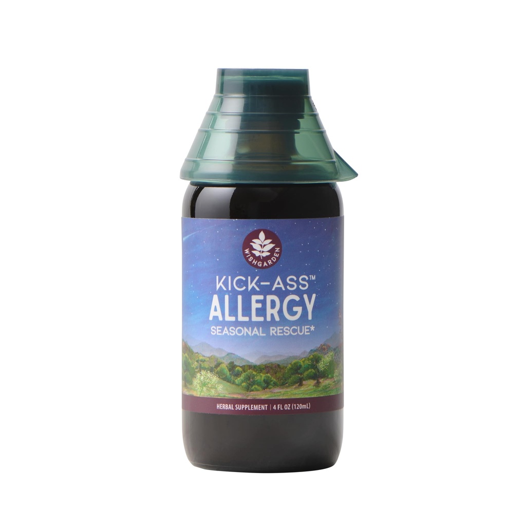 WishGarden Herbs Kick-Ass Allergy - Planta-baseada não-drowsy Herbal Allergy Supplement with Nettle Leaf, Echinacea, & Yerba Santa, Suporta Histamina saudável Resposta a Irritantes Sazonais, 4 oz