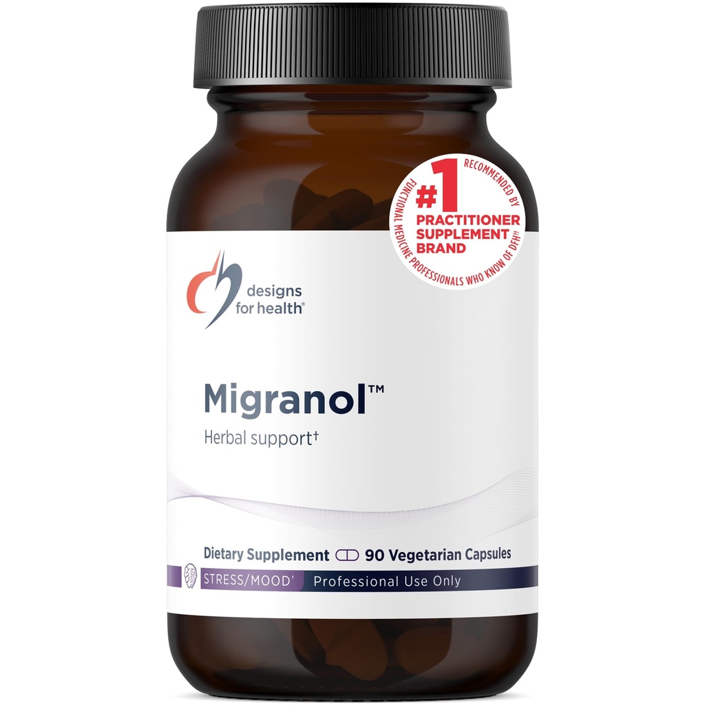 Designs para Migranol Sanitário - Suplemento Feverfew com Malato de Magnésio, Extrato de Curcumina (Turmérica), Rosemary + B2 Riboflavina - Não-GMO + Glúten Grátis (90 Cápsulas)