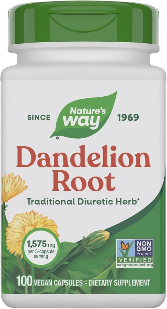 Maneira da natureza Raíz de dente-de-leão, Herb diurético tradicional*, Vegan Cápsulas de raiz de dente-leão, 100 Conde (Pacote de Maio Vary)
