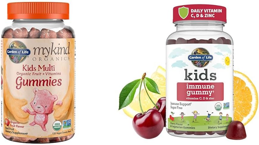 Jardim da Vida Orgânicos Crianças Vitaminas Gummy - Fruta - Certified Organic, Non-GMO & Vegan & Kids Gummies Apoio Imune com vitamina C, D como D3 & Zinco