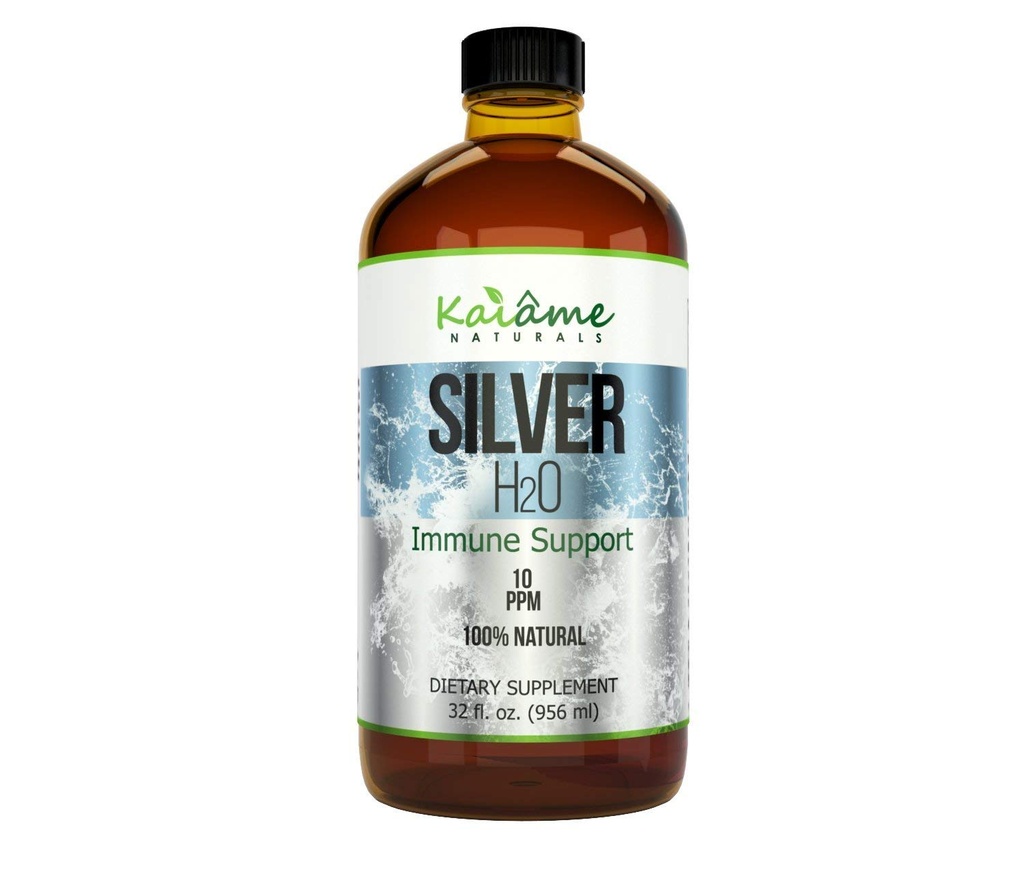 Kaiame Naturals Colloidal Prata, Solução Ionic Silver, 10 PPM, Grande garrafa de vidro de 32 oz, Suplemento de suporte imune natural, seguro para adultos, crianças e animais de estimação