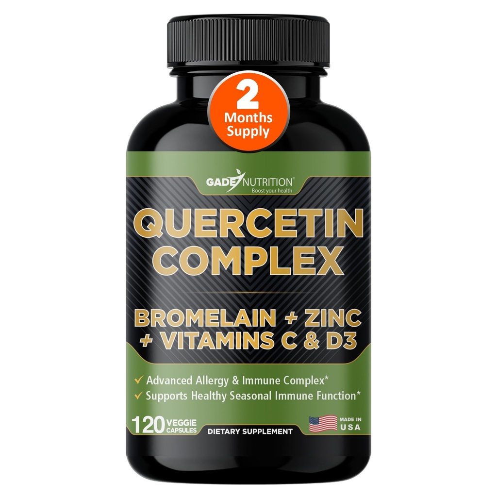 Gade Nutrition Orgânico Quercetin com Bromelain Vitamina C e Zinco (suplemento Immune Support Quercetin 500mg Cápsulas)