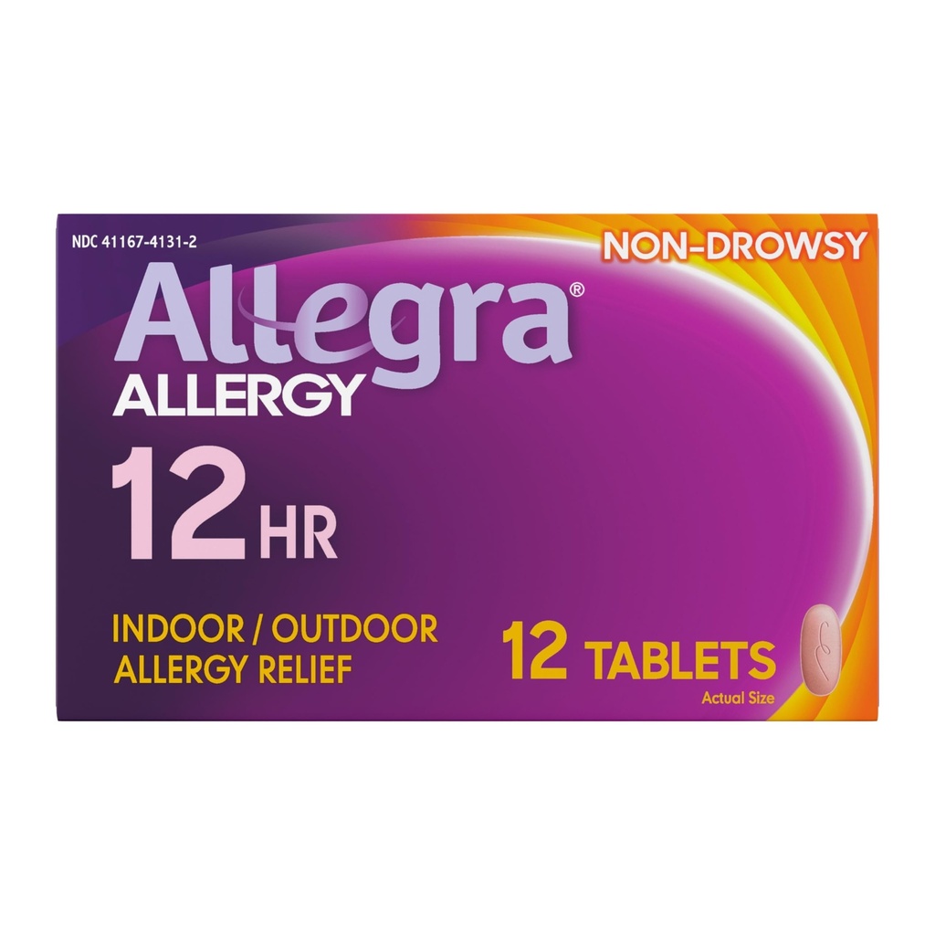 Allegra Adulto Comprimidos de Alergia de 12 horas, Medicina de Alergia Interior e Exterior, 60 mg Fexofenadina HCI Anti-histamínico, 12-Count