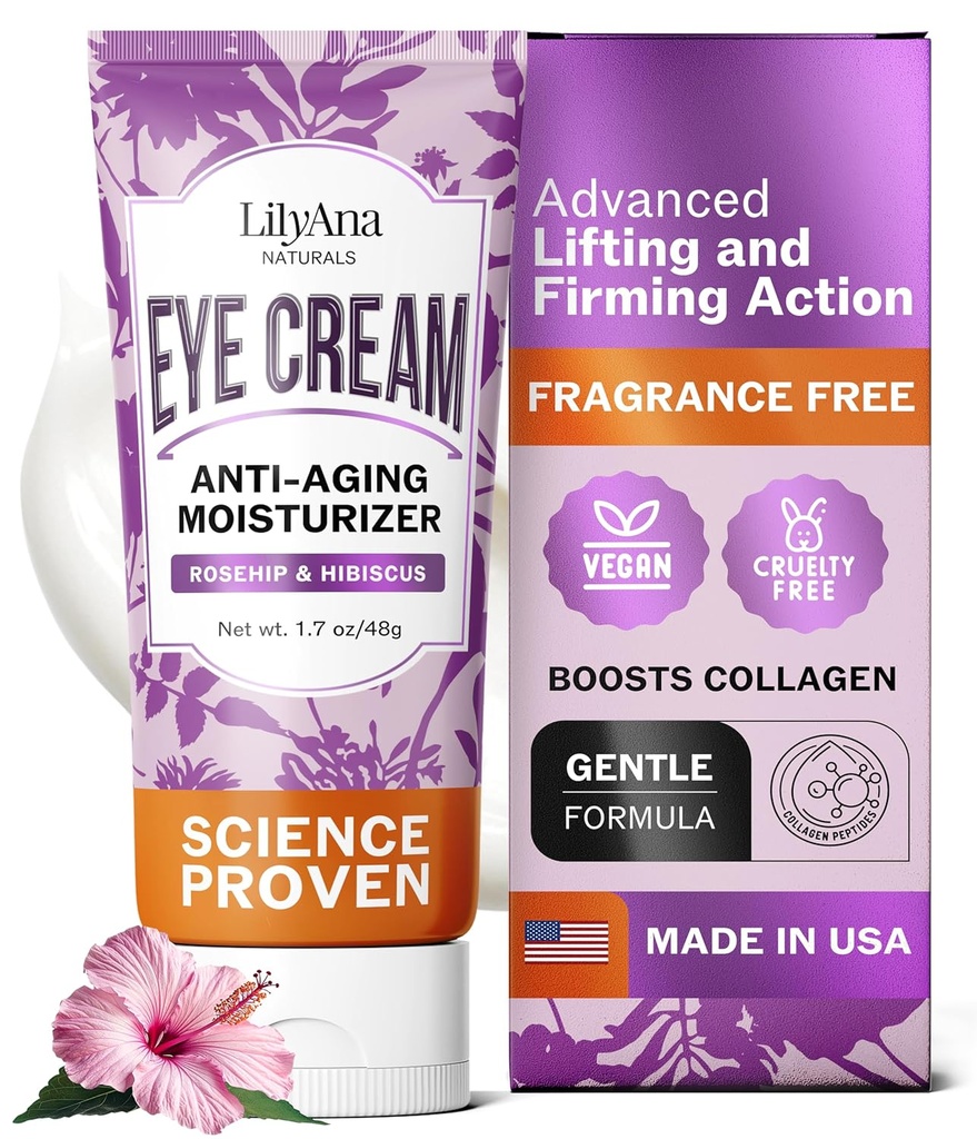 LilyAna Naturals Eye Cream for Dark Circles and Puffiness, Under Eye Cream for Wrinkles and Bags, Anti Envelhecimento - ajuda a melhorar a secura; para pele sensível - 1,7 oz - Made in USA