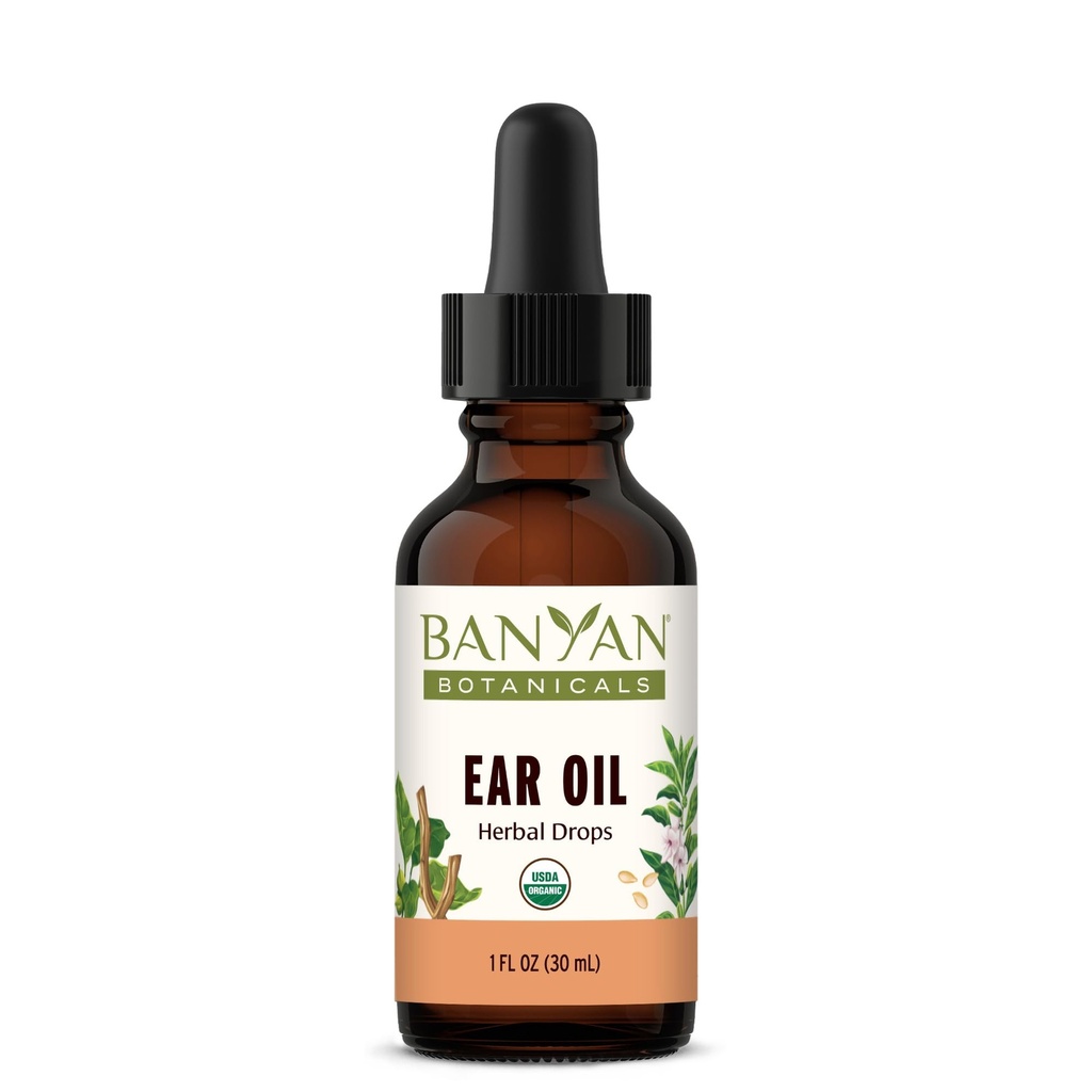 Banyan Botanicals Ear Oil – Óleo de ervas orgânicas gotas de orelha com Ashwagandha e alho – calmante e reconfortante para os ouvidos – 1 oz – Não OGM Fonte sustentável Vegan