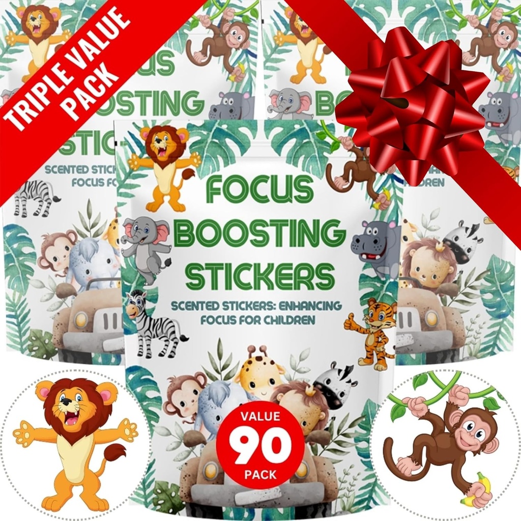 Focus Boosting Stickers (90 Pack) - Suportes Cérebro Saudável para Atenção, Papel, Projeto de Bolha, Livre de Drogas, Roupas, Unissex