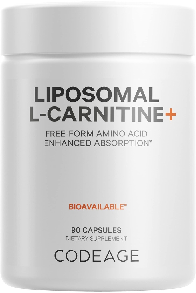 Codeage L-Carnitina lipossomal+ Suplemento - 500 mg L-Carnitina L-Tartarato por Serviço - Form Aminoácido - Carnitina - Entrega lipossômica - Vegan, Não-GMO, Gluten-Free - 90 Cápsulas