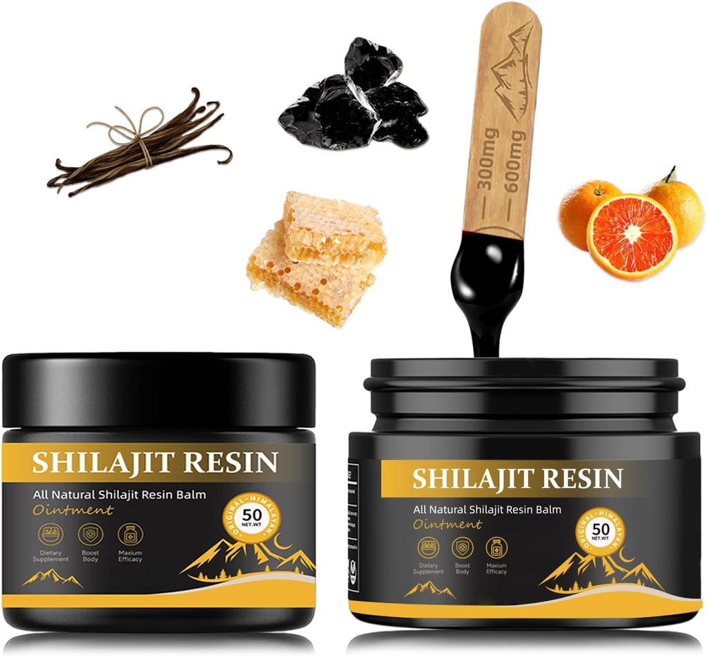 Shilajit Resin para homens - máxima potência natural orgânica Shilajit Resin em 85+ Trace Minerals, ouro grau Himalayan Puro Shiljait para energia, suporte imunológico, 50 Grams Pack de 2 (6 meses de fornecimento)
