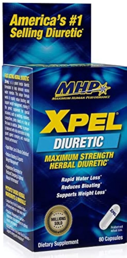 Suplemento dietético MHP Xpel - Diurético de força máxima, 80 Cápsulas