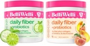 Conjunto de Suplementos de Fibra Diária com Colágeno, Probióticos, Eletrolíticos e Suporte à Hidratação - Pepino Cal Menta & Peach Mango Flavors - Promove Digestivo, Saúde da Pele, Equilíbrio de Gut - 32 Servimentos