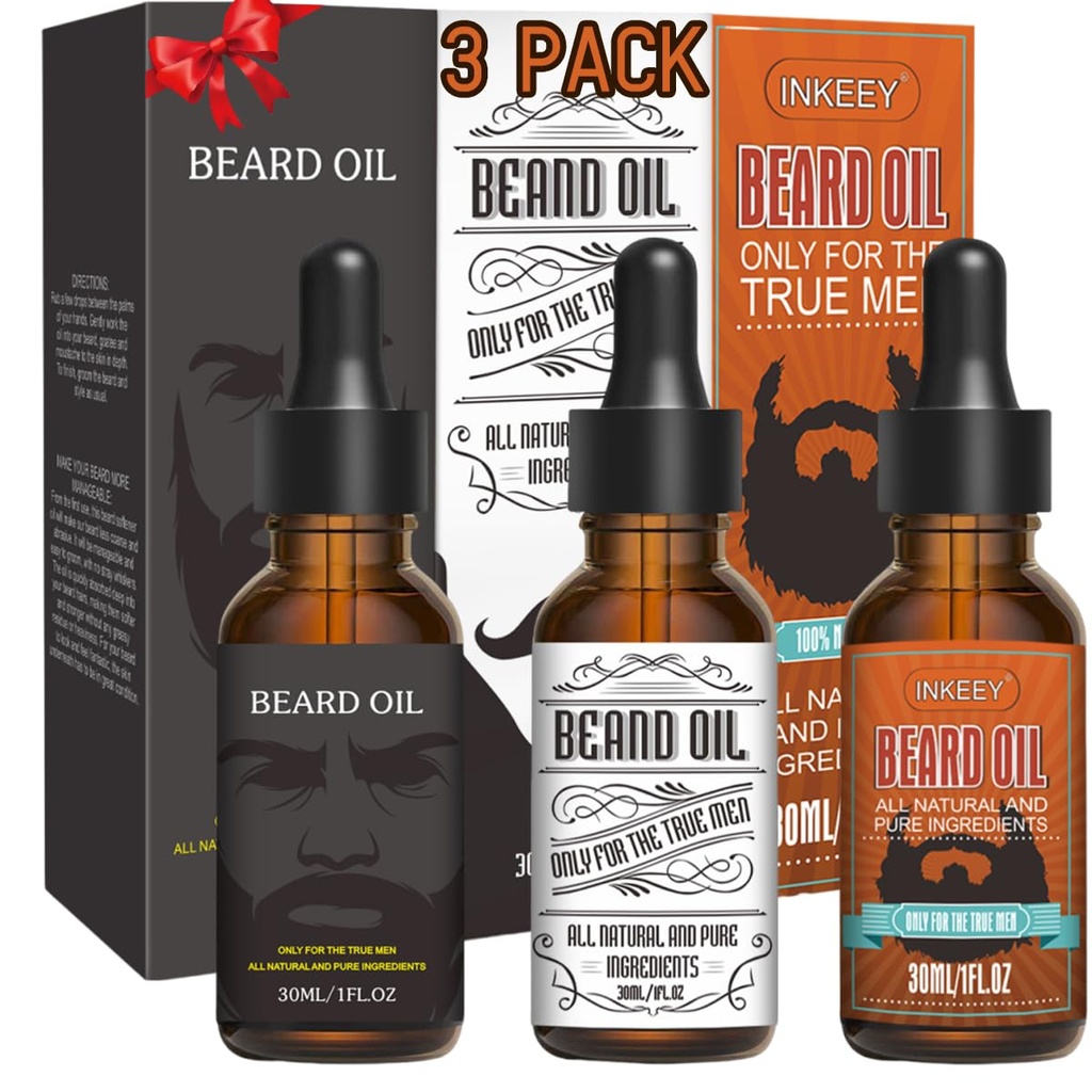 3 Pack Beard Oil para homens, Condicionamento e Hidratação para Melhor Crescimento de Barba - Conjunto de presentes (fengyin Green Tea / Movimento Glamour / Azul)