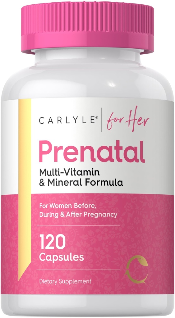 Carlyle Vitaminas Pré-Natais para Mulheres 120 Cápsulas Multivitamínico e Fórmula Mineral com Ácido Fólico