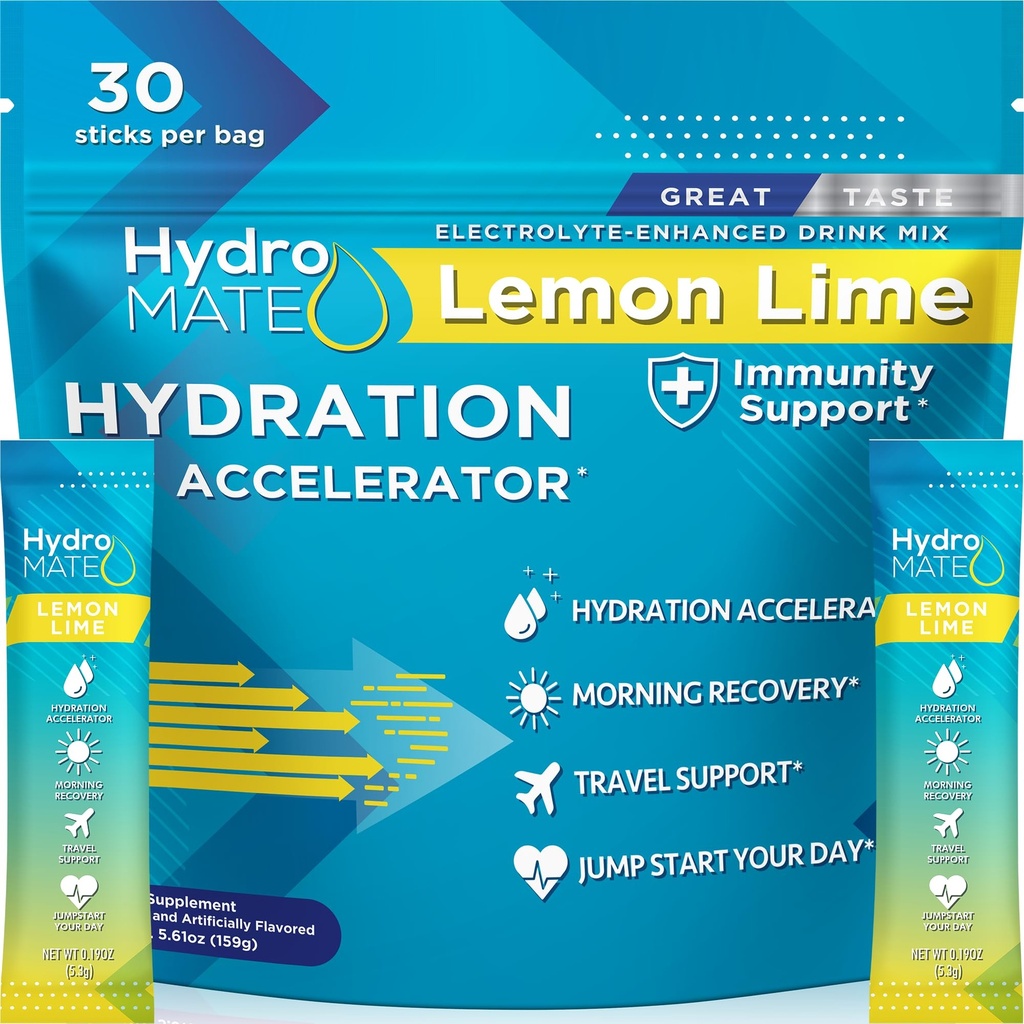 HydroMATE Electrolyte pó limão limão hidratação pacotes baixa quantidade de açúcar 30