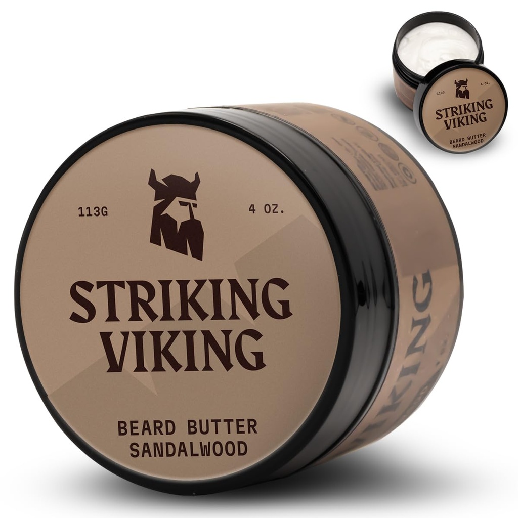 Striking Viking Sandalwood Beard Softener for Men - Fórmula de creme não gorduroso com ingredientes naturais para barbas hidratadas e refrescantes (4 onças)