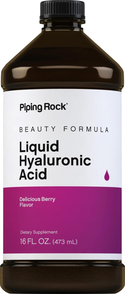 Piping Rock Hyaluronic Acid Supplement 100mg 16 fl oz Berry Flavored Líquido . Fórmula vegetariana .