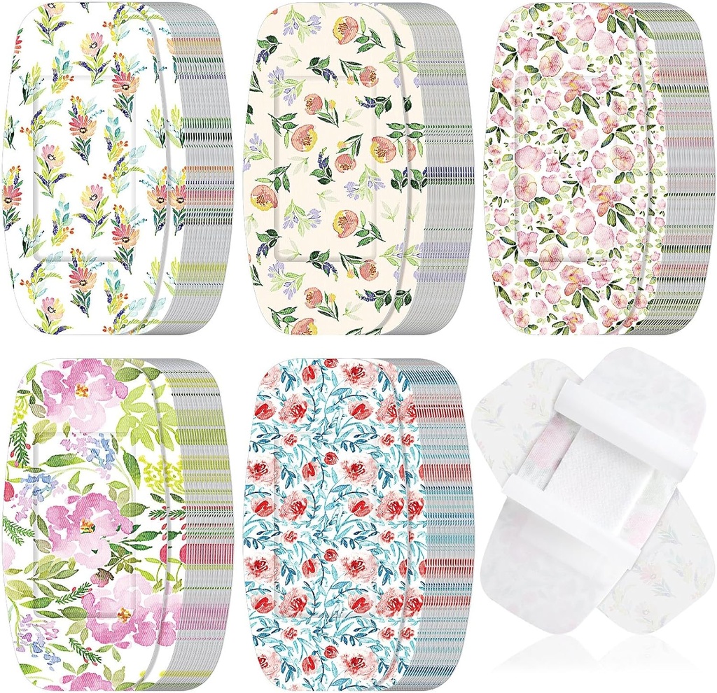 Sinmoe 100 Pcs grandes bandagens 2 x 4 polegadas látex livre grande adesivo flor ferida cuidado flexível tecido faixas para cuidar e proteger feridas