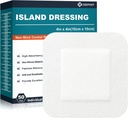 Island Dressing 4 "x4", 50 almofadas de gaze bordadas individualmente, 2 "x2" Não-Stick Pad no centro com borda adesiva, Altamente Absorvente Não-Woven Bandages grau médico para feridas, primeiros socorros