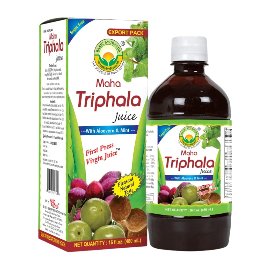 Suco básico de Ayurveda Maha Triphala com Aloe Vera & Mint – 16 Fl Oz (480ml)