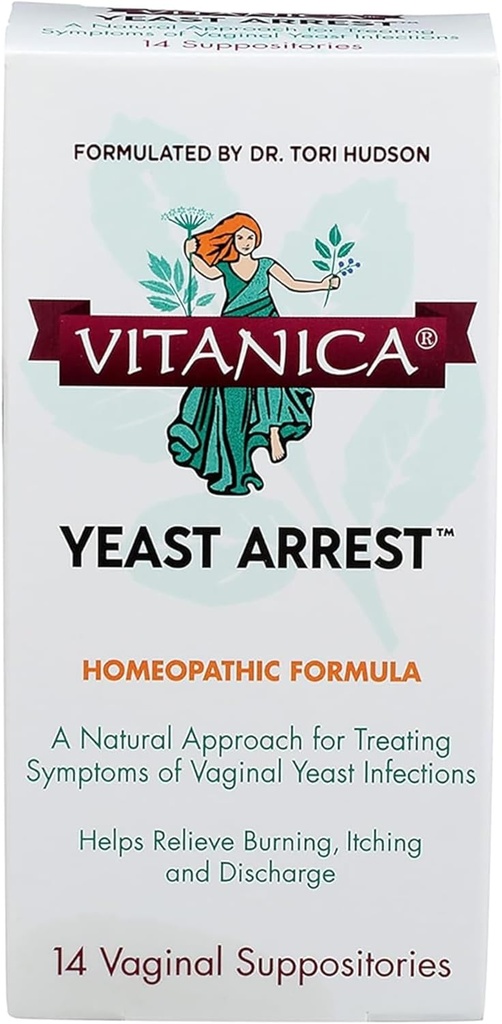 Prisão de levedura Vitanica, Supositórios vaginais homeopáticos, para sintomas de infecção de levedura, Alivios queimando, Coceira & descarga, com ácido bórico, Óleo de árvore de chá & Probióticos, Vegan (Prisão de levedura, 14)