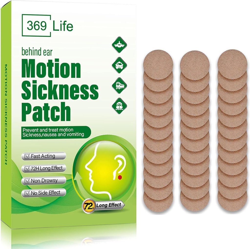Motion Sickness Patches para Passeios de Carro e Barco, Navios, Cruzeiro e Avião e Outras Formas de Transporte - Viagens Essenciais, para Adultos e Crianças (48 Conde)