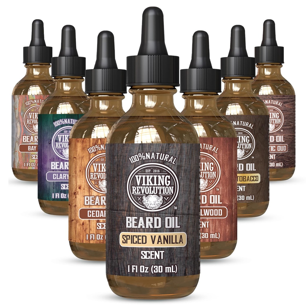 Viking Revolution Spiced Vanilla Beard Oil for Men - Natural Mens Beard Oil with Argan and Jojoba Oil - Beard Amolecer, Fortalece e Hidrata