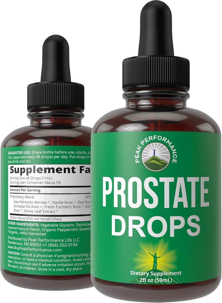 Suplemento de apoio à próstata para a saúde dos homens. Vegan Kosher Prostate saúde líquido gotas com serra orgânica Palmetto, Nettle, Açafrão, hortelã, Sarsaparilla selvagem + Raiz vermelha