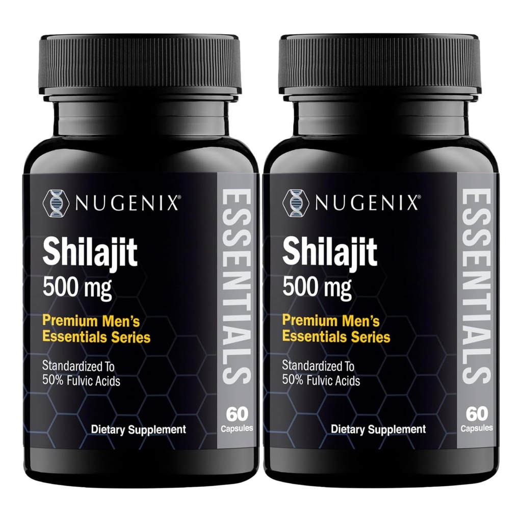 Nugenix Essentials Shilajit Cápsulas Suplemento - 500mg, padronizado a 50% Ácidos Fulvicos, 120 Cápsulas
