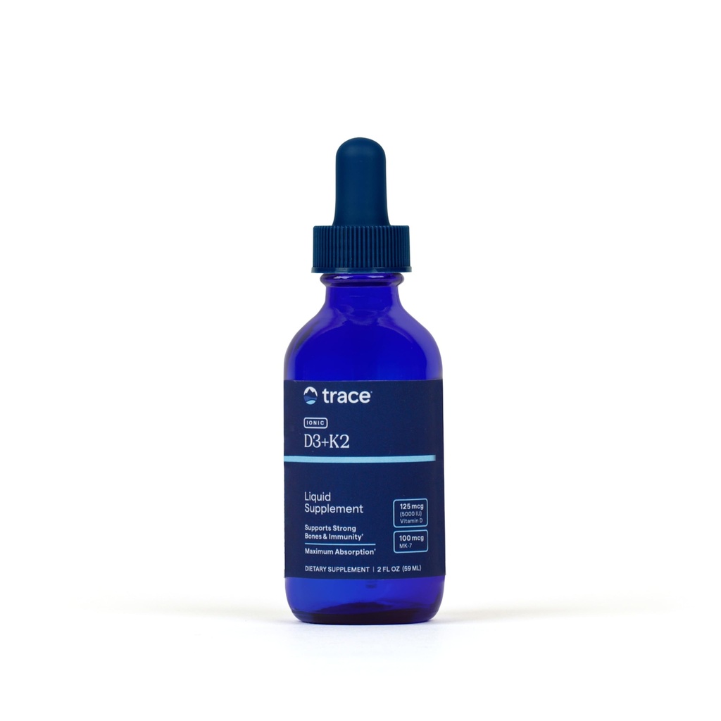 Trace Minerals Ionic D3+K2 - Multivitamin líquido para saúde óssea e cardíaca - Suporta Absorção de cálcio - Imune System Aid - Suplemento Natural - 2 fl oz (296 Servings)