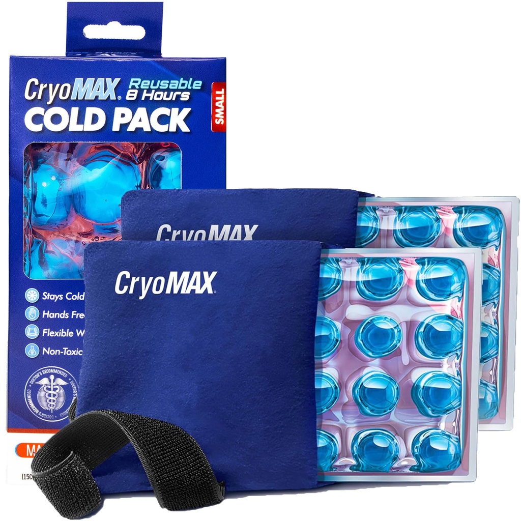 Pacote frio CryoMAX, reutilizável, pacote de gelo de terapia fria de 8 horas, pequeno, 6"x 6" (Pacote de 2)