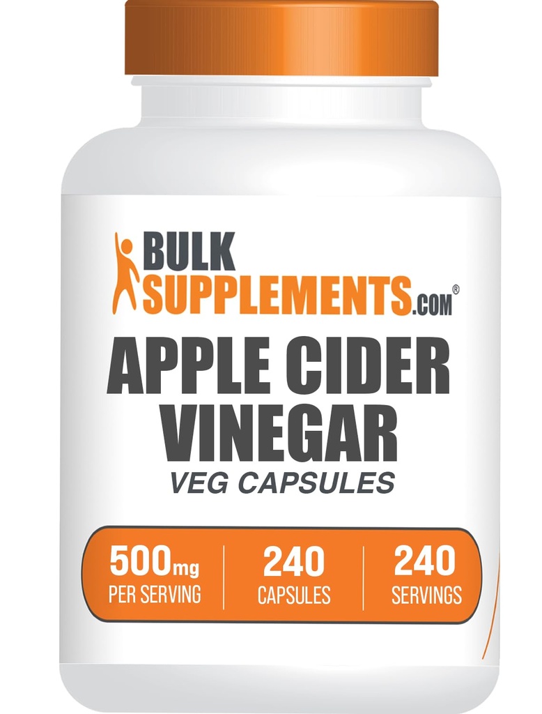 BulkSuplements.com Cápsulas de Vinagre de Ciderna Apple - Cápsulas ACV, Suplementos de Vinagre de Ciderna Apple, Vinagre de Ciderna Apple 500mg - Glúten, Cápsula por Serviço, 240 Cápsulas (Pacote de 1)