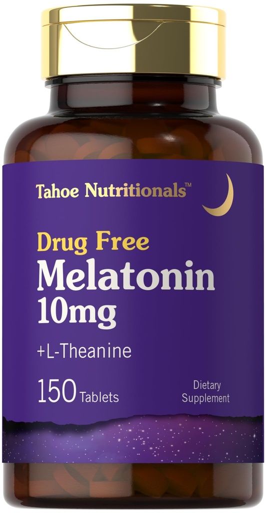 Tahoe Nutritionals Melatonina 10mg .. 150 comprimidos .. com L teanina .. Vegetariano, não-GMO, Suplemento sem glúten