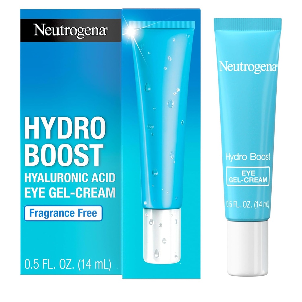 Neutrogena Hydro Boost Under Eye Cream, com ácido hialurônico purificado, mantém sob a área dos olhos olhando suave e hidratada, Fragrância livre e não comedogênico, 0,5 oz