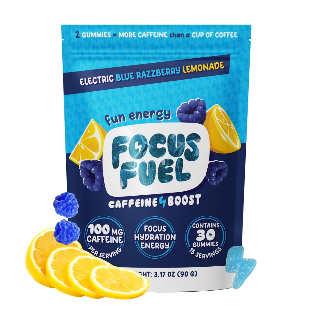 FocusFuel Energy Chews – Limonada Blue Razzberry (15 Servings) – 100mg Cafeína + Alpha GPC + L-Theanina + B12, Magnésio – Grande Gosto – Sem Acidente ou Jitters